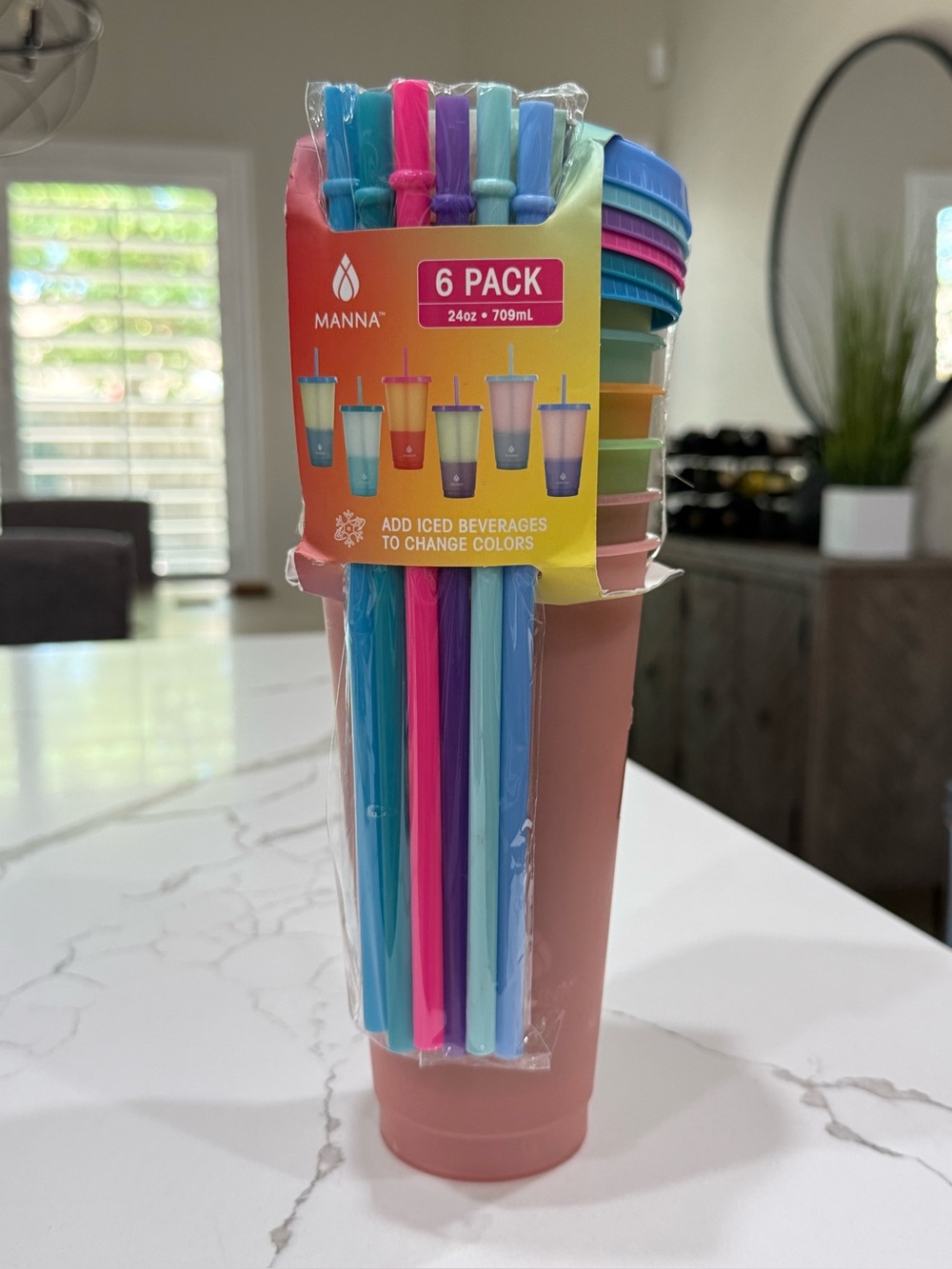 Anna 6-Pack Color-Changing Tumblers in Pink with Assorted Lids & Straws